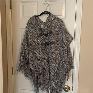 Fringed Poncho with Toggle Closure